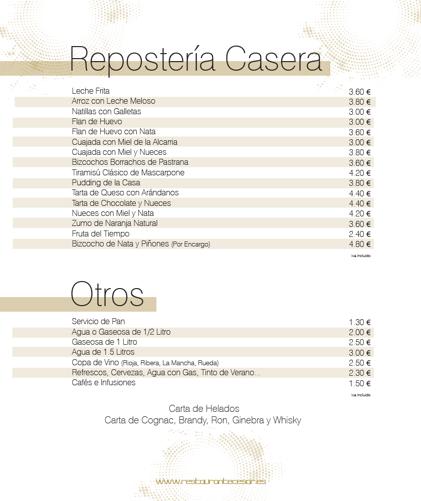 Restaurante, Pastrana, carta